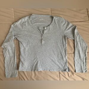 Gray Crop Top Henley Long Sleeve